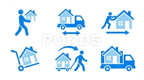 Set of blue icons representing moving house services transparent background Plantilla PSD