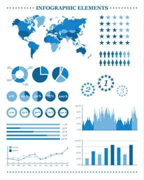 Set of blue infographic elements, demographic and geographic icons Stock Illustration