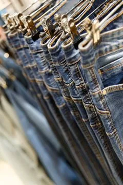 Set of blue jeans Stock Photos
