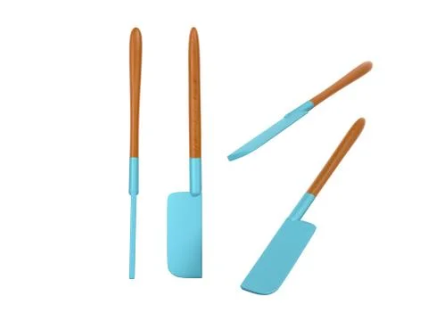 Set blue of kitchen silicone knife 3d render on white Stock Illustration