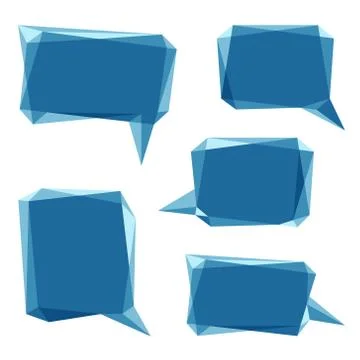 Set of blue low polygon 3d abstract speech bubbles. Stock Illustration