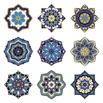Set of blue mandalas. Stock Illustration