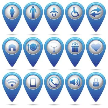 Set of blue map pointers Illustrazione stock