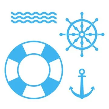 Set of blue marine objects. Vector illustration Stock Illustration