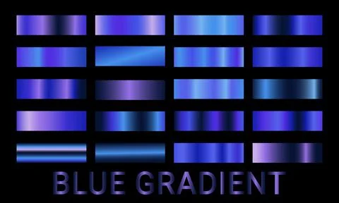 Set of blue metallic gradient banners and plates with smooth satin texture .. Ilustração Stock