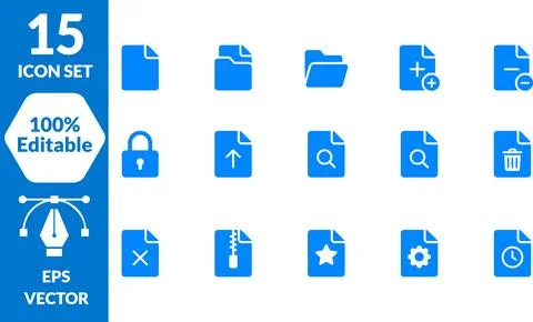 Set of Blue Minimalist Vector File Icons for Digital Interface Design Project Stock Illustration