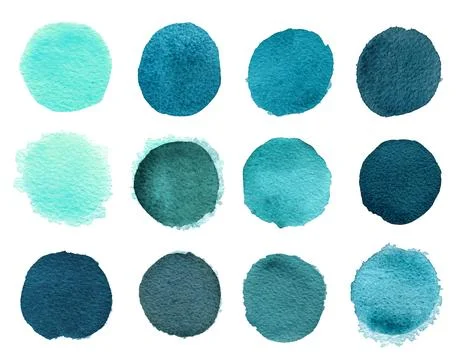 Set of Blue mint watercolor circles isolated on a white background. Watercolour Stock Illustration
