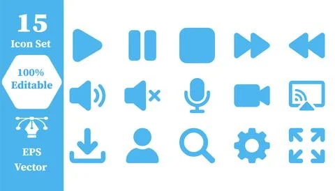 Set of blue multimedia and navigation user interface icons with multimedia Stock-Illustration