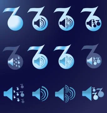 Set blue notes speakers dark background 스톡 일러스트