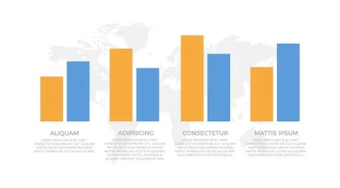 Set of blue, orange elements for infographic with world map presentation slides. イラスト素材