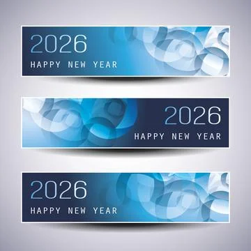 Set of Blue Patterned Horizontal Christmas, Happy New Year Headers or Banne.. Illustrazione stock