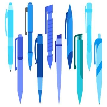 Set of blue pens on a white background Stock Illustration