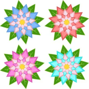 Set of blue, pink, red, light blue flower, isolated on white background. Suit Stock Illustration