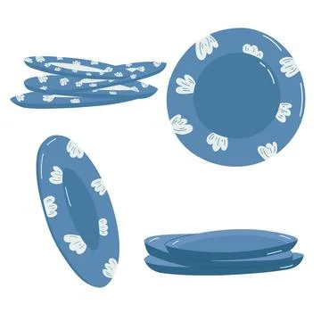 Set of blue plates on white background. Stock Illustration