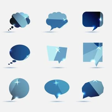Set of blue polygonal geometric speech bubble Stock Illustration