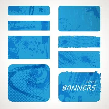 Set of blue pop art elements. Grunge vector banners. Stock Illustration