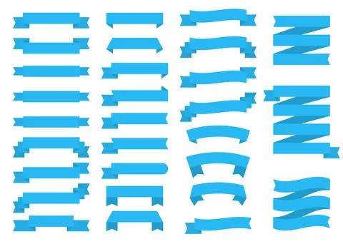 Set of blue ribbons on white background. Vector Illustration. Illustrazione stock
