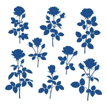 Set of blue rose silhouettes Stock Illustration