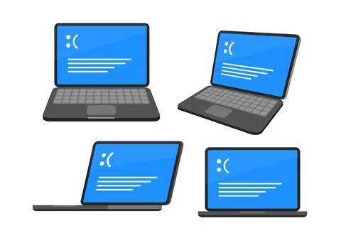 Set of Blue Screen Laptop Set Collection Sad Emoticon Emoji Face Cartoon, a.. 库存插图