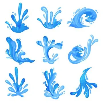 Set of blue sea or ocean waves, powerful water stream vector Illustrations Stock Illustration