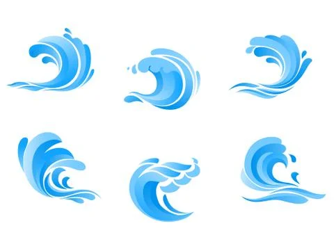 Set of blue sea waves Stock Illustration