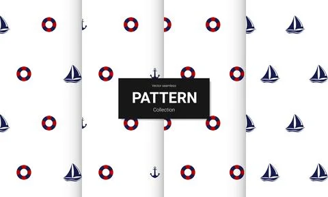 Set of blue seamless patterns. Vector seamless nautical textures. Stock-Illustration