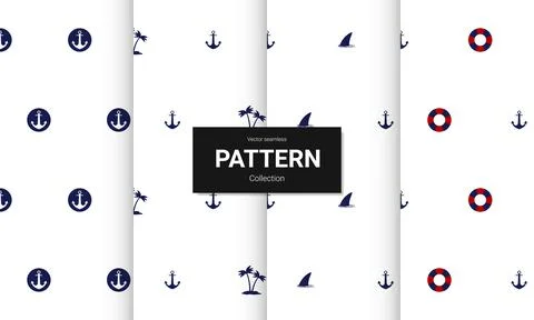 Set of  blue seamless patterns. Vector seamless nautical textures. Illustrazione stock