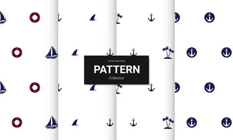 Set of  blue seamless patterns. Vector seamless nautical textures. Stock-Illustration