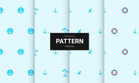 Set of  blue seamless patterns. Vector seamless nautical textures. Stock-Illustration