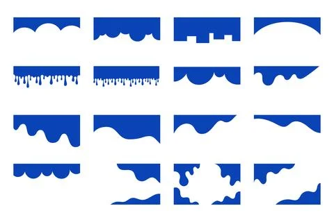 Set of blue separators shapes and frame for website. Curve Lines, Drops, Wave Stock Illustration