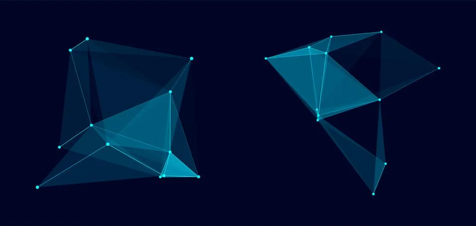 Set of blue shapes interpreted by artificial intelligence. Network connecti.. Stock Illustration