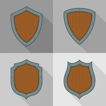 Set of blue shields with shadows Stock Illustration