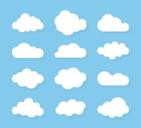 Set of blue sky, clouds. Cloud icon, cloud shape. Set of different clouds. Co Stockillustratie