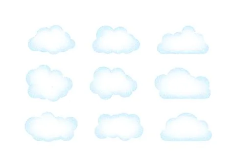 Set of blue sky, clouds. Cloud icon, cloud shape. Set of different clouds Illustrazione stock