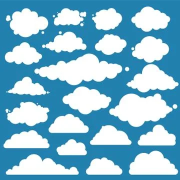 Set for blue sky, different clouds. Flat graphic vector elements Illustrazione stock
