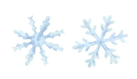 Set of blue snowflake isolated on white. Frozen crystal, symbol of winter. Stock Illustration