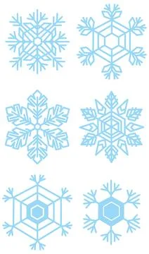 Set of Blue Snowflake Vector Icons Isolated on White Background Stock Illustration