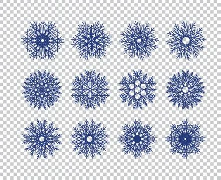 Set of blue snowflakes vector icon on transparent Illustrazione stock