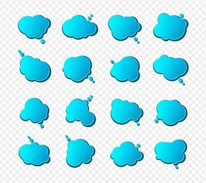 Set of blue speech bubbles in comics style Illustrazione stock