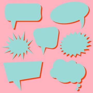 Set of blue speech bubbles without phrases on pink background Stock Illustration