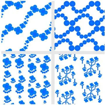 Set Blue Square Flower Pattern Seamless Stock Illustration