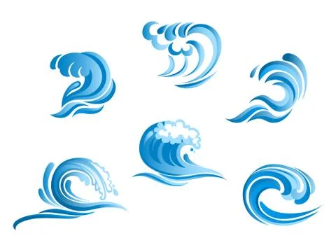 Set of blue surf ocean waves Stock Illustration