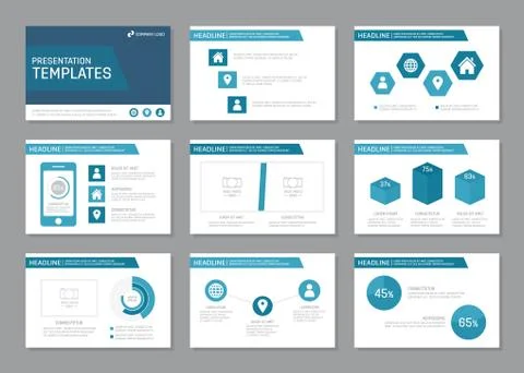 Set of blue template for multipurpose presentation slides, infographic elements Stock Illustration