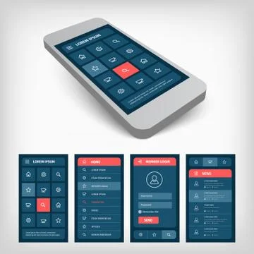 Set of blue ui mobile design Illustrazione stock