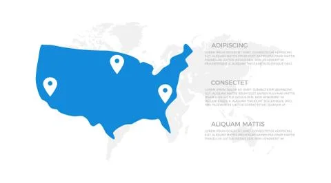 Set of blue USA states elements for infographic with world map presentation 스톡 일러스트