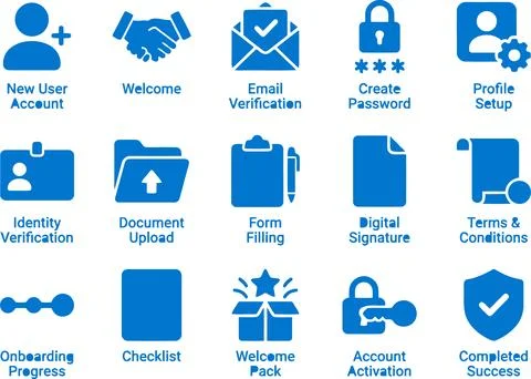 A Set of Blue User Onboarding and Account Management Icons for Digital Inte.. 스톡 일러스트