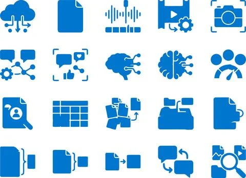 Set of Blue Vector Flat Icons Representing Various Digital Data and Technol.. Stockillustratie