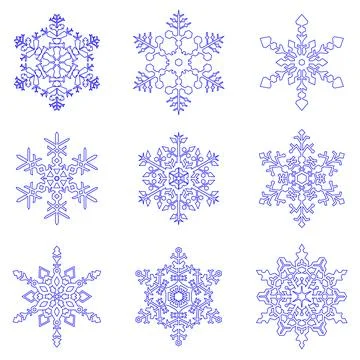 Set of blue vector geometric snowflakes Stock Illustration