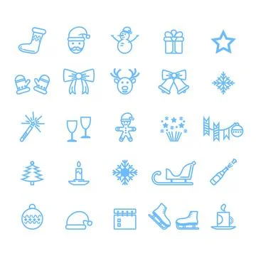 A set of blue vector icons for holidays and Christmas. Stock Illustration