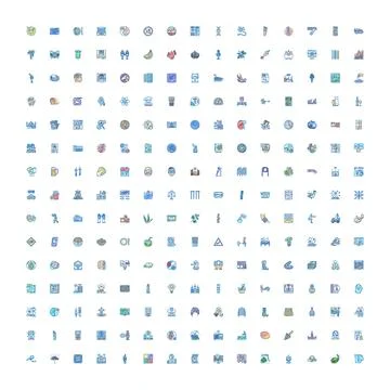 Set of blue vector icons representing various concepts Illustrazione stock